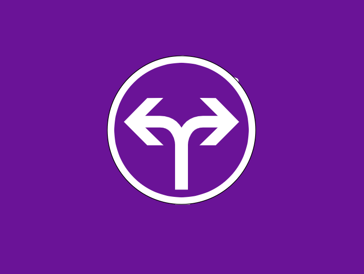 Purple icon with a split path symbol representing the choice between staying a client or becoming a consultant on a beauty and aging well journey.